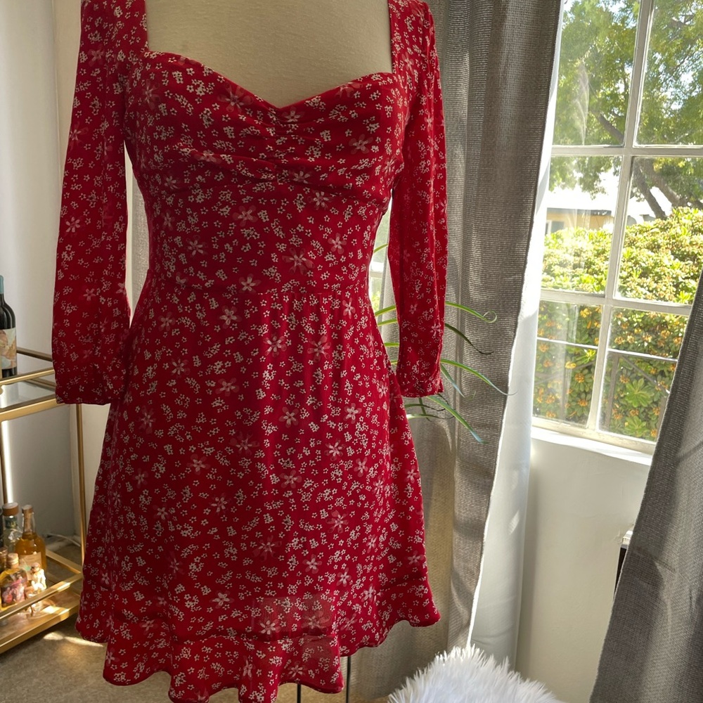 Zara Red Floral Long Sleeve Dress